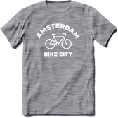 Amsterdam Bike City T-Shirt | Souvenirs Holland Kleding | Dames / Heren / Unisex Koningsdag shirt | Grappig Nederland Fiets Land Cadeau | - Donker Grijs - Gemaleerd - M
