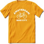 Amsterdam Bike City T-Shirt | Souvenirs Holland Kleding | Dames / Heren / Unisex Koningsdag shirt | Grappig Nederland Fiets Land Cadeau | - Geel - L