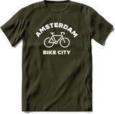 Amsterdam Bike City T-Shirt | Souvenirs Holland Kleding | Dames / Heren / Unisex Koningsdag shirt | Grappig Nederland Fiets Land Cadeau | - Leger Groen - L