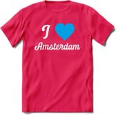 I Love Amsterdam T-Shirt | Souvenirs Holland Kleding | Dames / Heren / Unisex Koningsdag shirt | Grappig Nederland Fiets Land Cadeau | - Roze - S