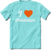 I Love Amsterdam T-Shirt | Souvenirs Holland Kleding | Dames / Heren / Unisex Koningsdag shirt | Grappig Nederland Fiets Land Cadeau | - Licht Blauw - XL