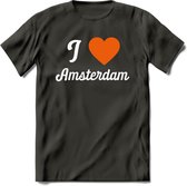 I Love Amsterdam T-Shirt | Souvenirs Holland Kleding | Dames / Heren / Unisex Koningsdag shirt | Grappig Nederland Fiets Land Cadeau | - Donker Grijs - XXL