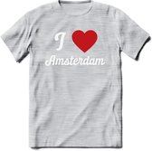 I Love Amsterdam T-Shirt | Souvenirs Holland Kleding | Dames / Heren / Unisex Koningsdag shirt | Grappig Nederland Fiets Land Cadeau | - Licht Grijs - Gemaleerd - XXL