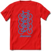 Amsterdam Fiets Stad T-Shirt | Souvenirs Holland Kleding | Dames / Heren / Unisex Koningsdag shirt | Grappig Nederland Fiets Land Cadeau | - Rood - S