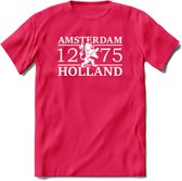 Amsterdam T-Shirt | Souvenirs Holland Kleding | Dames / Heren / Unisex Koningsdag shirt | Grappig Nederland Fiets Land Cadeau | - Roze - S