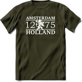 Amsterdam T-Shirt | Souvenirs Holland Kleding | Dames / Heren / Unisex Koningsdag shirt | Grappig Nederland Fiets Land Cadeau | - Leger Groen - XXL