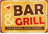 Spreukbord - Bar & Grill - Hout - Vintage - Retro - Bord - Tekstbord - Wandbord - Wanddecoratie - Muurdecoratie - Cafe - Bar - Man - Cave