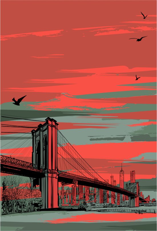 Poster - Brooklyn Bridge Illustratie, USA, premium print