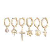 Oorbellen Set Oorringetjes Cross & Moon Zilver Goud Kleur