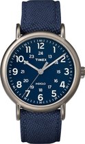 Timex Weekender TWF3C8450 Horloge - Leer - Blauw - Ø 40 mm