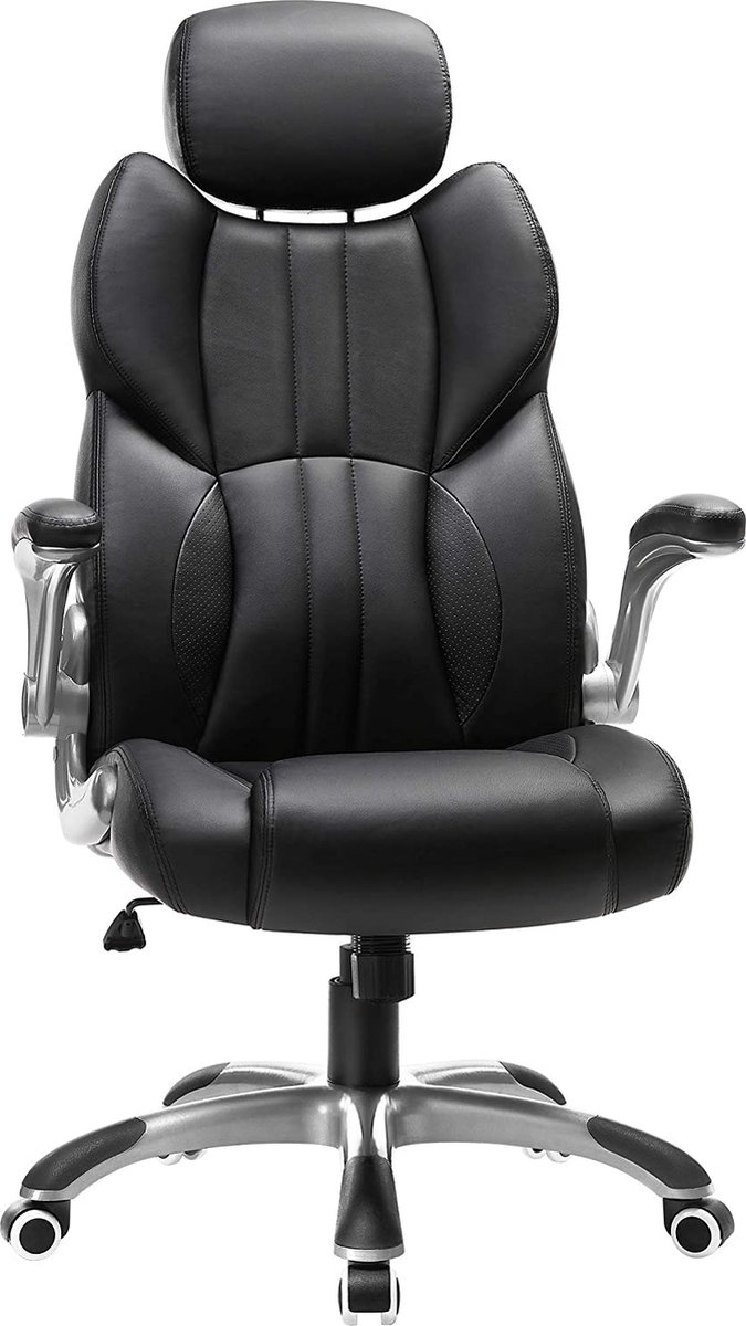 The Mash - Bureaustoel, ergonomische bureaustoel, gamestoel, draaistoel, inklapbare armleuningen, in hoogte verstelbare hoofdsteun, belastbaar tot 150 kg, zwart