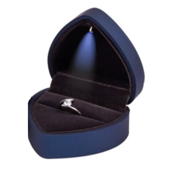 Boîte à bagues coeur lumière LED - amour - bleu - demande en mariage - fiançailles - mariage - demande en mariage - rouge - boîte à bijoux - Saint Valentin - bague - éclairage - lumière - avec lumière