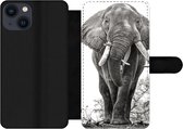 Bookcase Geschikt voor iPhone 13 telefoonhoesje - Olifant - Portret - Dieren - Zwart wit - Met vakjes - Wallet case met magneetsluiting
