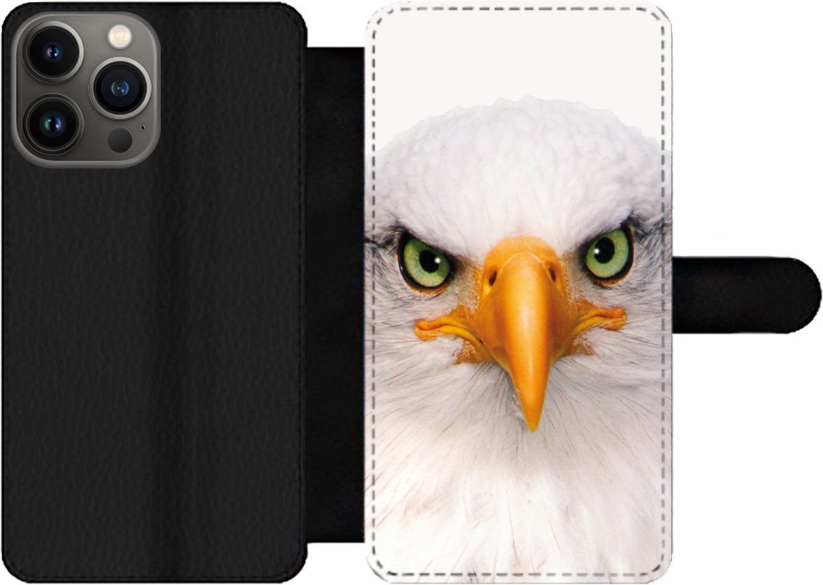 Telefoonhoesje Geschikt voor iPhone 13 Pro Max telefoonhoesje - Jongens - Adelaar - Amerikaanse zeearend - Vogel - Portret - Snavel - Ogen - Met vakjes - Wallet case met magneetsluiting