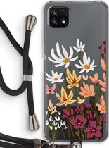 Case Company® - Samsung Galaxy A22 5G hoesje met Koord - Painted wildflowers - Telefoonhoesje met Zwart Koord - Bescherming aan alle Kanten en Over de Schermrand