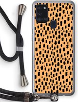 Case Company® - Samsung Galaxy A21s hoesje met Koord - Panter - Telefoonhoesje met Zwart Koord - Bescherming aan alle Kanten en Over de Schermrand