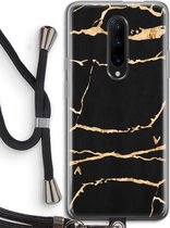 Case Company® - OnePlus 7 Pro hoesje met Koord - Gouden marmer - Telefoonhoesje met Zwart Koord - Bescherming aan alle Kanten en Over de Schermrand