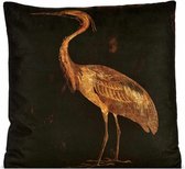 decoratiekussen reiger 45 x 45 cm fluweel zwart/goud