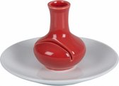 vaas porselein met schaal 16 x 8,5 cm rood