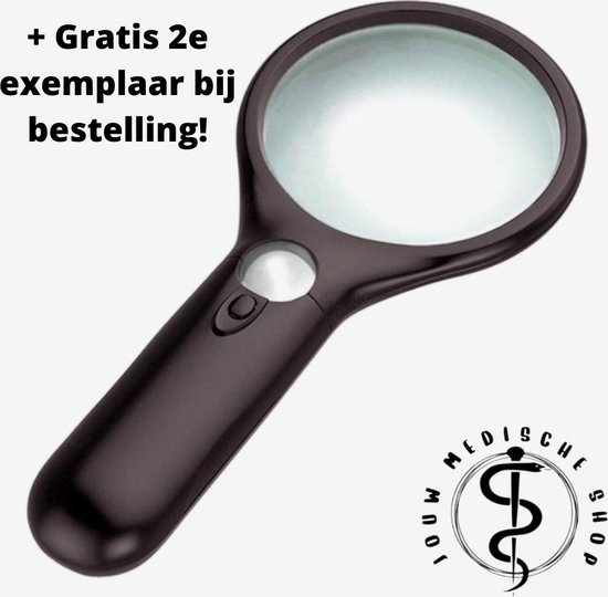 Jouw medische shop - Vergrootglas met LED verlichting - 1+1 GRATIS - Loep -  Zwart -... | bol.com