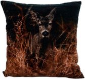 kussen ree 45 cm textiel bruin