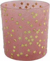 theelichthouder Ceira 7,5 x 8 cm glas roze/goud