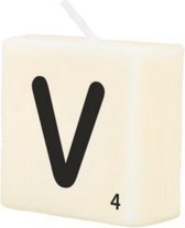kaars Scrabble letter V wax 2 x 4 cm zwart/wit
