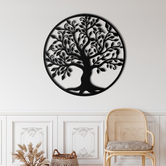 Foto: Wanddecoratie family tree decor metal wall art muurdecoratie woonkamer zwart 45x45cm