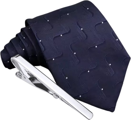 Stropdas blauw- verspringend motief- 100% polyester-8 cm-extra dasspeld-Charme Bijoux