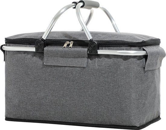 Panier De Pique-nique Pliable 30L - Transport Courses, Rangement Maison, Poignées Rembourrées, Noir