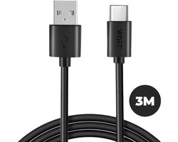 WiseQ USB naar USB C Kabel - oplaadkabel - Fast charge datakabel 3 meter - Zwart geschikt voor alle apparaten
