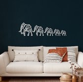 Wanddecoratie |Geometric Elephant Family  decor | Metal - Wall Art | Muurdecoratie | Woonkamer |Wit| 75x20cm