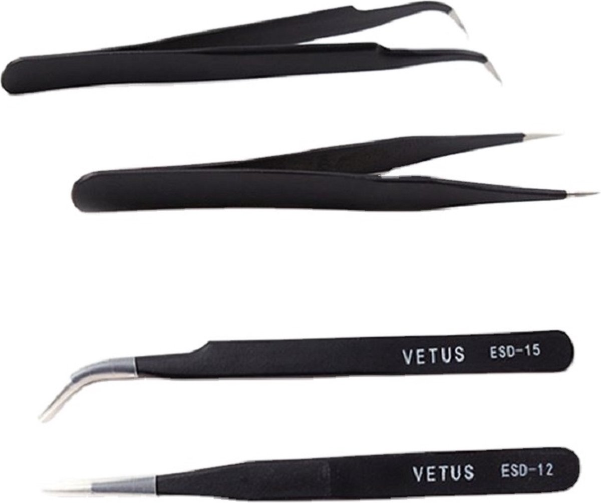 Vetus - wimper pincetten set (2 stuks) - zwart - tweezers - pincetset - wimperextensions - ESD-12 - ESD-15