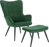 Polaza® Stoel Met Voetenbankje - Fauteuil -  Lounge Chair - Lounge Stoel - Stoel hoge rugleuning en kruk - Stoel voor kantoor - Groen