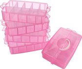 Belle Vous 5 Laags Hoge Roze Transparante Plastic Stapelbare Opslag Doos - Aanpasbare Compartiment slots - Maximaal 50 Compartimenten – Container Voor het Opslaan van Speelgoed, Sieraden, Kralen