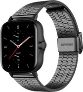 Stalen Smartwatch bandje - Geschikt voor  Amazfit GTS 2 roestvrij stalen band - zwart - Strap-it Horlogeband / Polsband / Armband