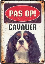 waakbord hond Cavalier 21 x 14,8 cm staal beige