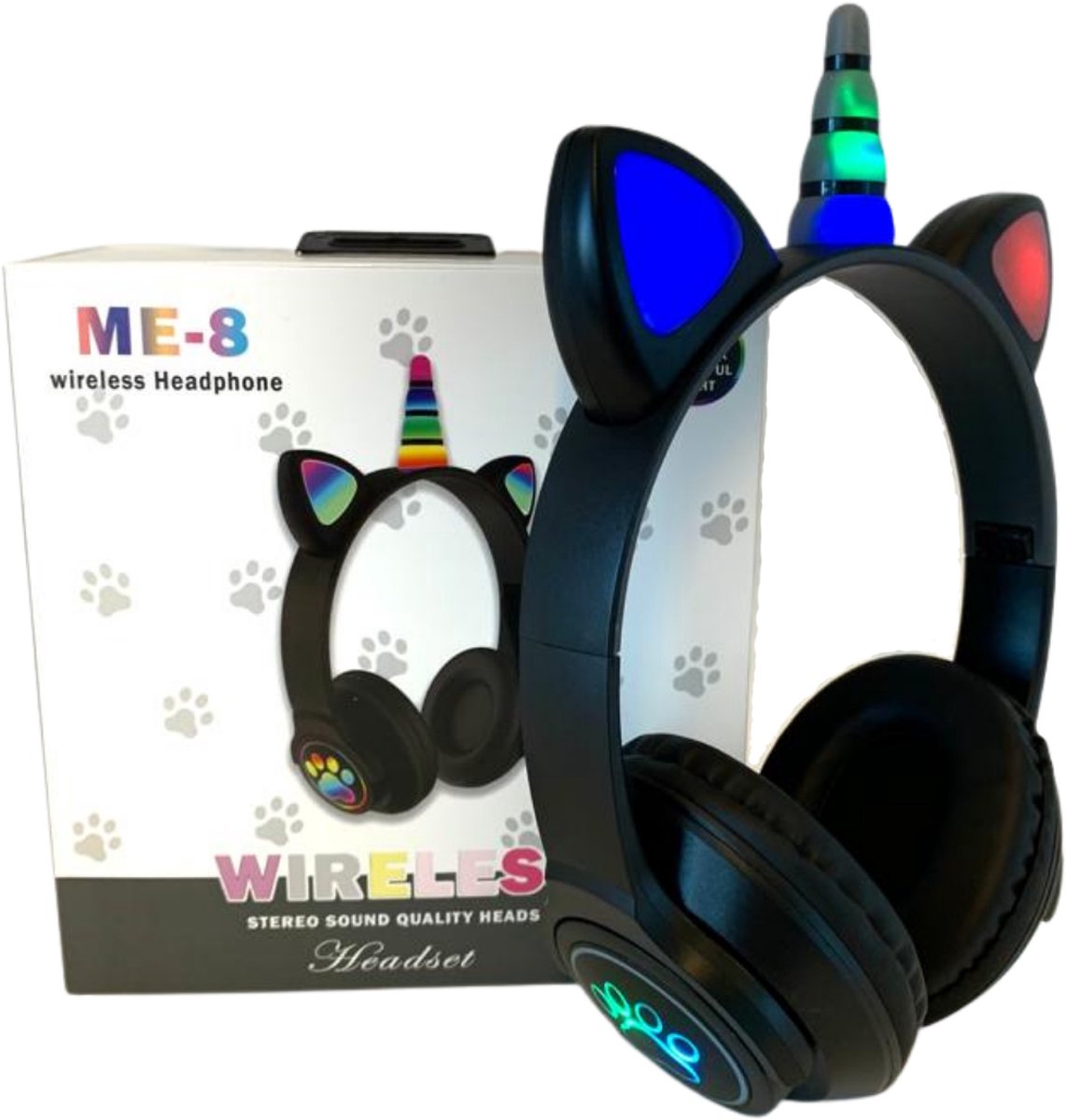 Cat Eenhoorn Wireless Stereo Koptelefoon - Over Ear Headset - Hifi Stereo Bass - Katten Oortjes - Zwart