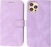 iPhone 12 & iPhone 12 Pro Hoesje - Portemonnee Book Case - Kaarthouder & Magneetlipje - Kunstleer - Paars