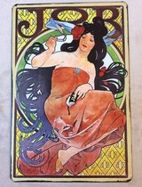 Alphonse Mucha JOB Reclame Jugendstil Art Nouveau Metalen Wandbord Poster