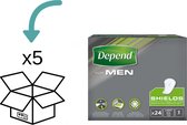 5 pakken Depend verband - Incontinentie en urineverlies - Mannen - Shields - 24 stuks x 5 - 120 stuks