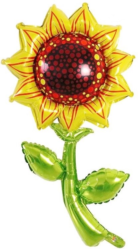 Ballon bloem - reuze ballon - zonnebloem - XL ballon - folieballon - 90 x 45 cm - geel - oranje - groen