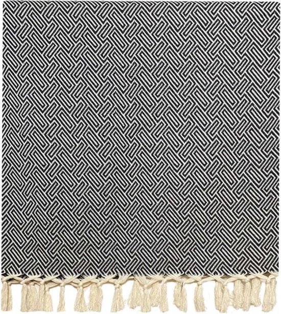 Lantara - Athene - Jeté de lit ou canapé - Noir - Coton - 160x250cm