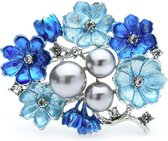N3 Collecties Dames Grote parelblauwe emaille strass bloem broche