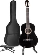 Guitare acoustique pour débutants - MAX SoloArt guitare classique / guitare espagnole comprenant 39 guitares, support de guitare, repose-pieds, sac de guitare, accordeur de guitare et accessoires supplémentaires - Zwart