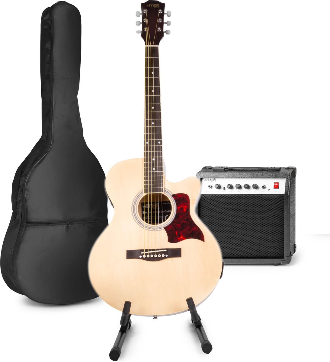 Elektrisch akoestische gitaar - MAX ShowKit gitaarset met 40W gitaar versterker, gitaar standaard, gitaar stemapparaat, gitaartas en plectrum - Houtt