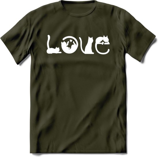 Cat Love - Katten T-Shirt Kleding Cadeau | Dames - Heren - Unisex | Kat / Dieren shirt | Grappig Verjaardag kado | Tshirt Met Print | - Leger Groen - S