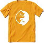 Ying Yang Sleepy Kat - Katten T-Shirt Kleding Cadeau | Dames - Heren - Unisex | Dieren shirt | Grappig Verjaardag kado | Tshirt Met Print | - Geel - S