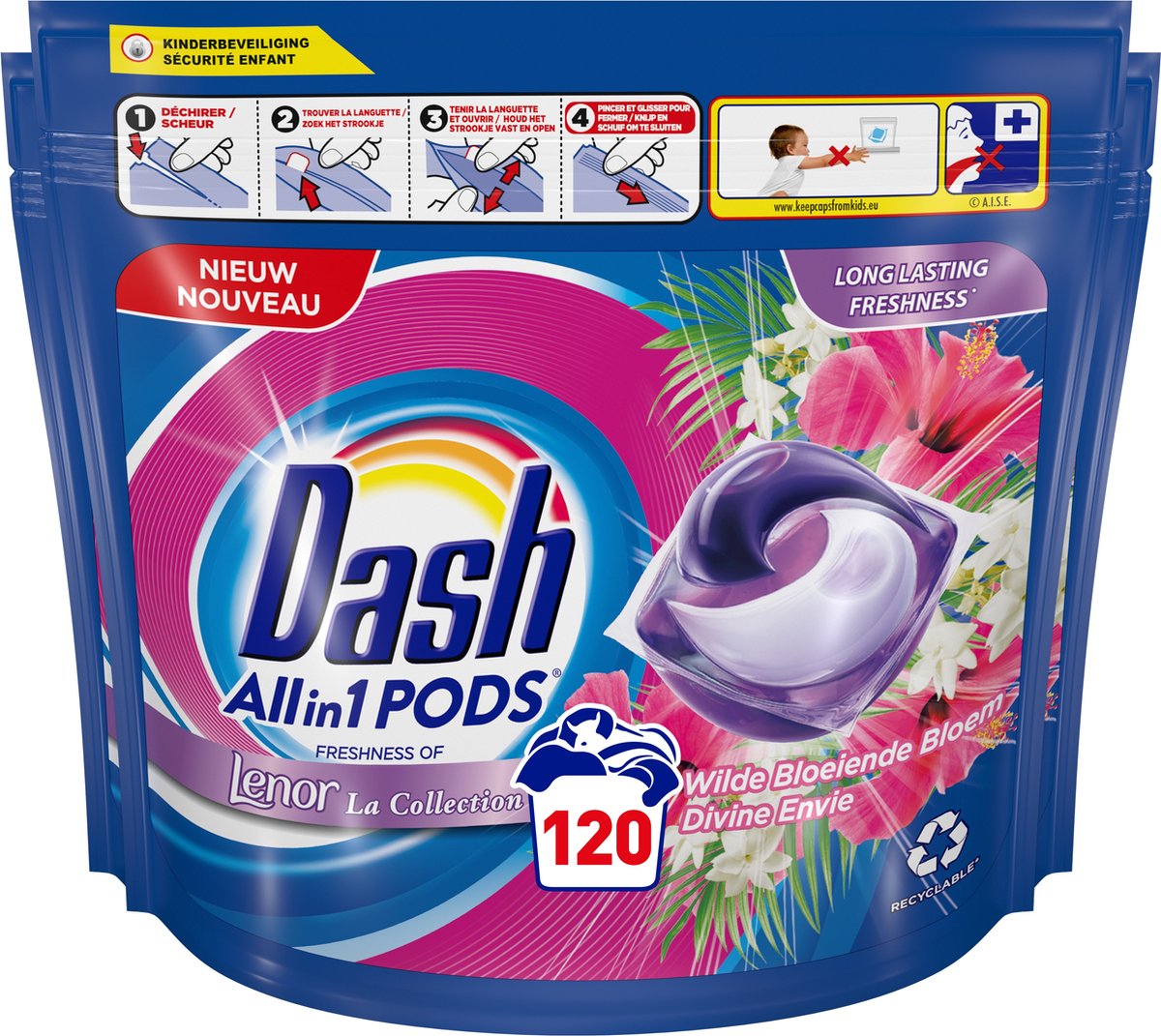 Dash All in 1 Wasmiddel Pods - Wilde Bloembloesem Wascapsules - Voordeelverpakking 3 x 40 Wasbeurten