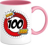 100 Jaar Verkeersbord Mok met tekst | Grappig Verjaardag Beker Cadeau | Bedrukte Koffie en Thee Mokken | Zwart | 330 ML